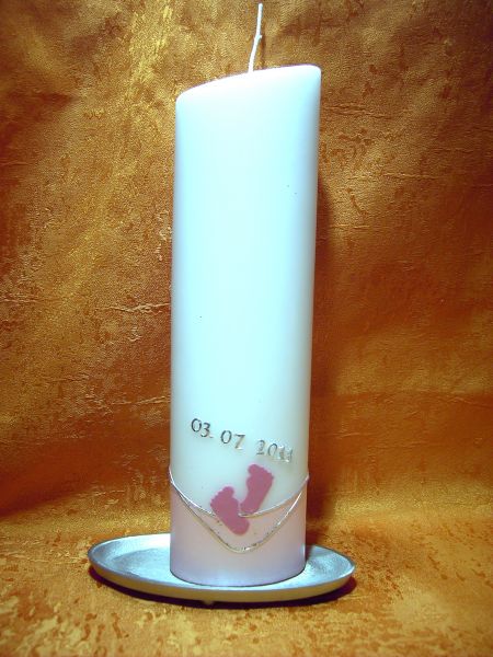 Taufkerze Mädchen rosa modern Perlmutt-rosa Kreuz Zur hl. Taufe     153